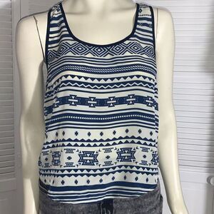 NWT Charlotte Russe Blue Chiffon Aztec Print Cut Out Tank Top Size Large